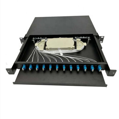 Sürgülü Fiber Optik Yama Paneli 12 Bağlantı Noktalı Rafa Monte Edilmiş 1U 19 İnç