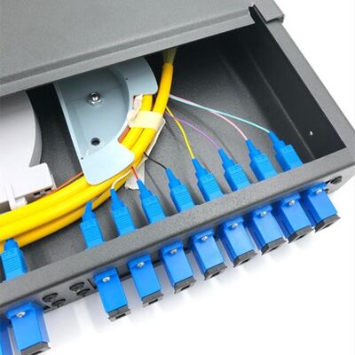 1U Raf Montajlı Yama Paneli Fiber Optik 19" 24 Çekirdekli SC LC, Ekleme Tepsileri ile